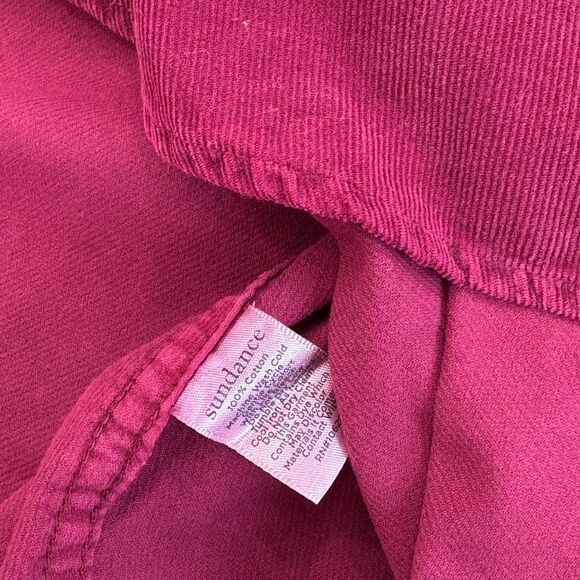 Sundance Burgundy Fine Corduroy Ruffle Front Pearl Snap Shirt Sz L Western Boho - Picture 6 of 8